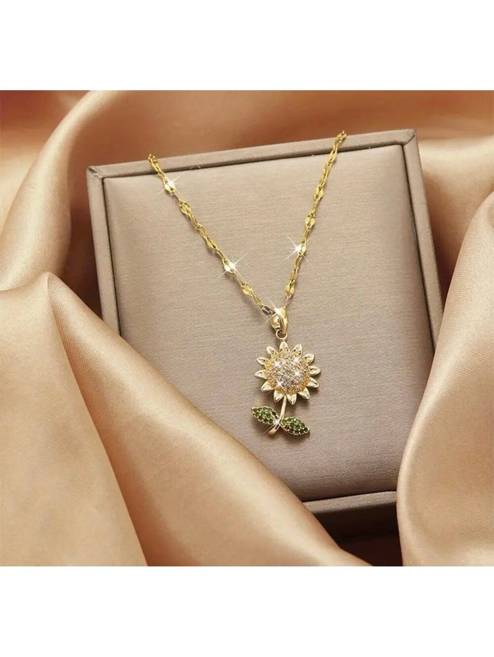 New - Gold / Zircon - Sparkling Sunflower Necklace